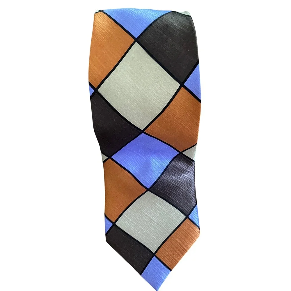 Irvine Park Mens‎ Silk Tie Geometric Harlequin Orange Purple Brown Handmade